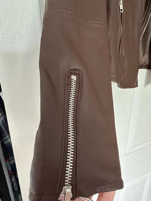 Ambiance Brown Faux Leather Moto Jacket with Silver accents Medium NWT thumbnail 3