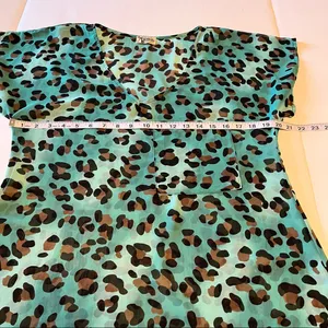 Show Me Your MuMu Womens Size Small Teal‎ Leopard Cheetah Short Sleeve Top Sheer thumbnail 4