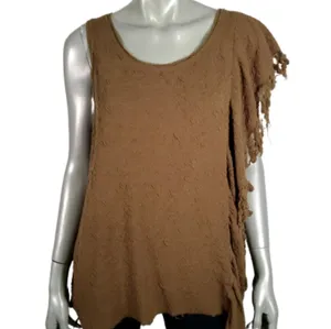 Free People army green fringe boho jungle sleeveless raw hem top blouse sz XS thumbnail 2