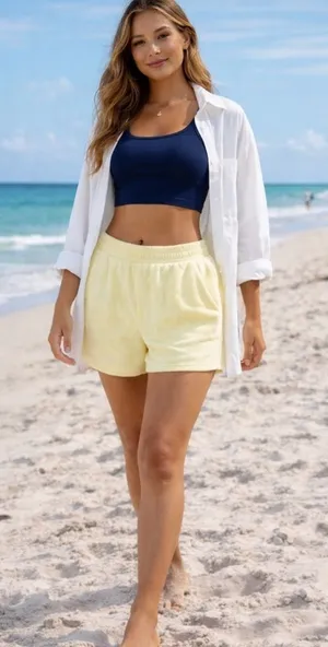 TicToc Butter Yellow Terrycloth Pull On Shorts Elastic Waist Pockets Sz M💚🍄 thumbnail 1
