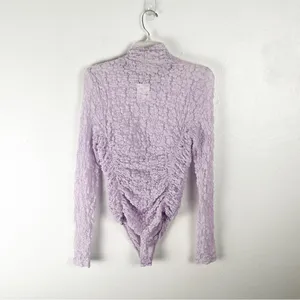 INTIMATELY FREE PEOPLE Lavender Sheer Long Sleeve Mock Neck Bodysuit Small Boho thumbnail 2