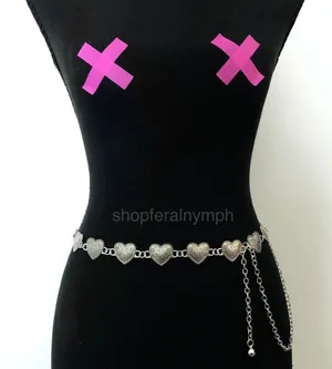 Vintage Y2K Ornate Silver Heart Chain Belt, Fits 13.5–44.5 Inches, X7GA1223 thumbnail 1