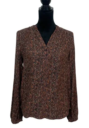 Treasure & Bond Women's XS Brown Abstract Speckled V-Neck Long Sleeve Blouse‎ thumbnail 1
