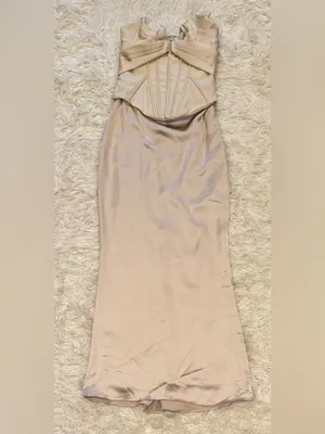 NEW HOUSE OF CB Eve Satin Strapless Corset cream Gown Sz M thumbnail 4