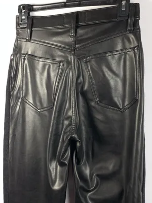 Abercrombie Jeans Womens 25R Black 90s Straight Ultra High Rise Faux Leather thumbnail 3
