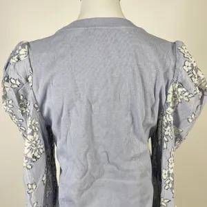 NWOT Anthropologie DOLAN Lace Puff-Sleeve Top Blue Size L Long sleeve thumbnail 10