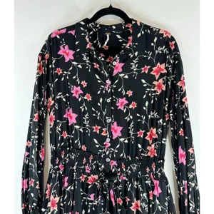 Free People Womens Dress Black Lighten Up Floral Mini Shirtdress Boho Size Small thumbnail 6