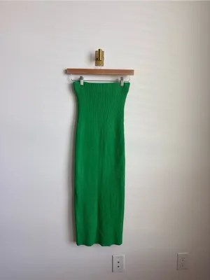 Meshki Green Rib Knit Strapless Tube Maxi Dress Skirt Stretch S thumbnail 2