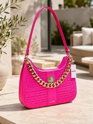 ALDO Pink Shoulder Bag Gold Chain Strap Zip Top NWT thumbnail 4