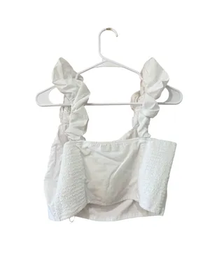 Abercrombie & Fitch White Ruffled-Strap Bustier Crop Top thumbnail 2