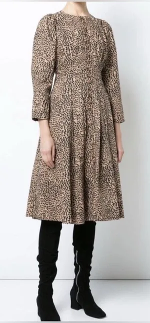 ULLA JOHNSON Bernadette‎ Dress Brown Black Cheetah Animal Print Midi Safari thumbnail 1