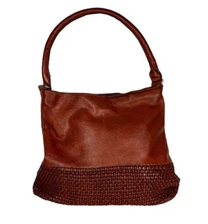 Marta Ponti Leather Woven Hobo Bag Made in Portugal Brown Slouchy thumbnail 1