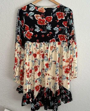 Patrons of Peace Red Blue Cream Floral Mini Dress Ruffle Festival Boho Hippie thumbnail 6