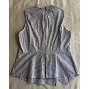 Antonio Melani Blouse Size L Blue and Navy Striped Asymmetrical Peplum Top thumbnail 10