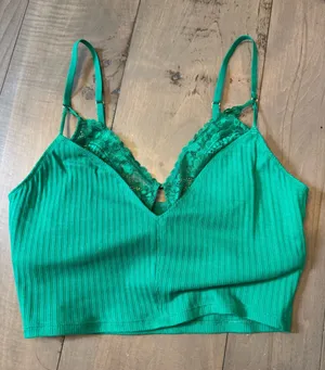 Aerie Size Medium NWT Ribbed Lace Crop Tank Emerald Green Sexy thumbnail 1