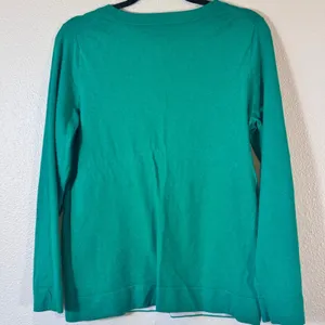 Banana Republic Green V Neck Merino Wool Sweater Women XL Classic Festive Preppy thumbnail 3