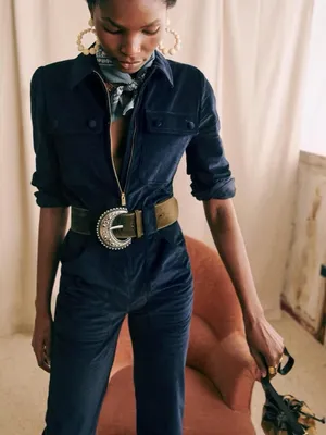 Sezane Bob jumpsuit in navy corduroy thumbnail 1