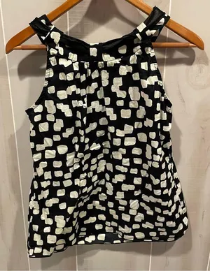 Cute vintage 90’s breezy cotton tie collar high neck sleeveless blouse AB Studio thumbnail 1