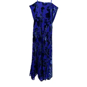 Hutch Strapless Midi Dress Blue Floral Velvet Burnout Slit Sweetheart NEW thumbnail 6