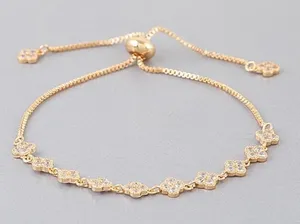 Jeweled Clover Chain Bracelet Gold thumbnail 1