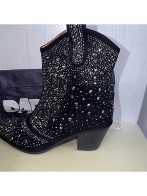DADAWEN Black Rhinestone Western Ankle Boots Size 8 thumbnail 6