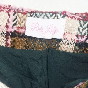 Pink Lily Green Pink Tan White Zip And Hook Closure Plaid Tweed Skort thumbnail 7