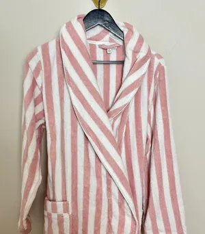 NORDSTROM Stripe Hydrocotton Terry Robe in Pink Peachskin White Stripe Large thumbnail 1