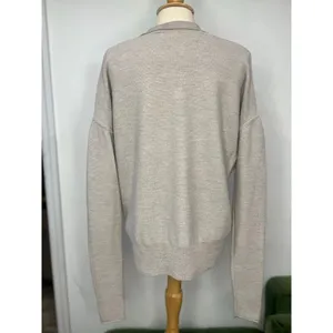 Womens Minimalist Quiet Luxury Cashmere Polo Sweater Preppy Beige XS S thumbnail 5
