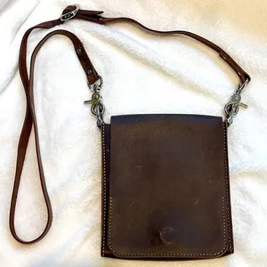 SOLD Leather Cross Body Travel Satchel Purse. Handmade. Adjustable. Stainless thumbnail 1
