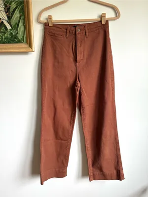 Quince Stretch Cotton Twill Wide Legs Jeans Womens 26 Rust Brown thumbnail 3