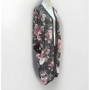 LuLaRoe Black Rose Floral Kimono Lace Duster XL Boho Whimsigoth Resort Cruise Cover Up thumbnail 4