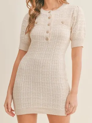 Mable x Petal + Pup Paige Mini Dress M Light Taupe Textured Knit Puff Sleeve thumbnail 4