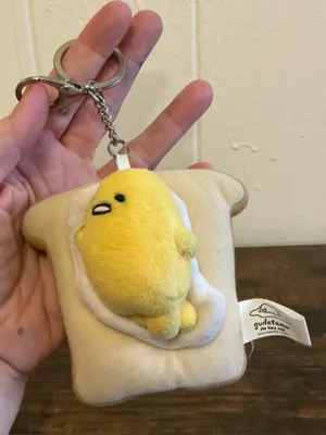 Rare Sanrio 2018 Gudetama Modern Vintage Plush Keychain Keyring Key Fob Bag Tag thumbnail 2