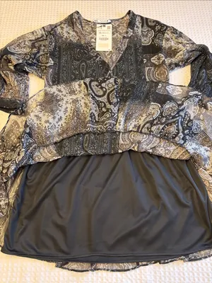 NEW! ZARA Black Gray Paisley Tiered Mini Dress SMALL Semi Sheer Balloon Sleeves thumbnail 13