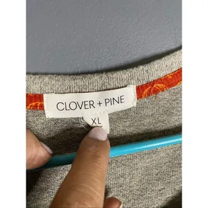 Clover + Pine Gray Pumpkin Fall Embroidered Crew Neck 3/4 Sleeve Top XL thumbnail 5