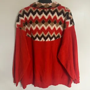 Aerie Women Red Hometown Holiday Fleece Quarter Zip Sherpa Fair Isle‎ Sweater L thumbnail 9