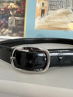 Black leather belt with silver buckle #leather #buckle #belt thumbnail 2