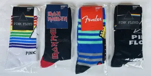 Rock Guitar Crew Socks Women's One Size Pink Floyd Fender Iron Maiden Lot/4 New thumbnail 1
