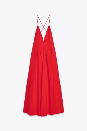Zara long red maxi dress ZW collection flowy corset elegant evening wedding thumbnail 8