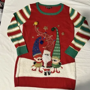 Womens Red Sequin Elf Long Tunic Style Christmas Holiday Sweater Sz Large thumbnail 1
