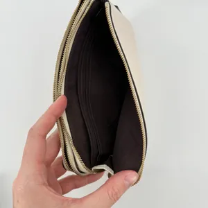 Coach Double Zip Pebble Leather‎ Wristlet Wallet Clutch Cream F54056 Gold Accent thumbnail 8