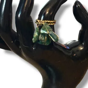 Vintage gold tone moss agate dangle cluster cuff ring Green thumbnail 2