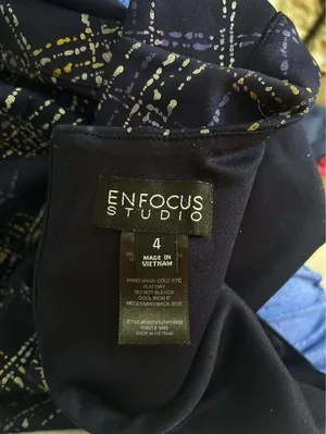 Enfocus Studio Navy Blue Sleeveless Plaid Dress with Decorative Buttons Size 4 thumbnail 5