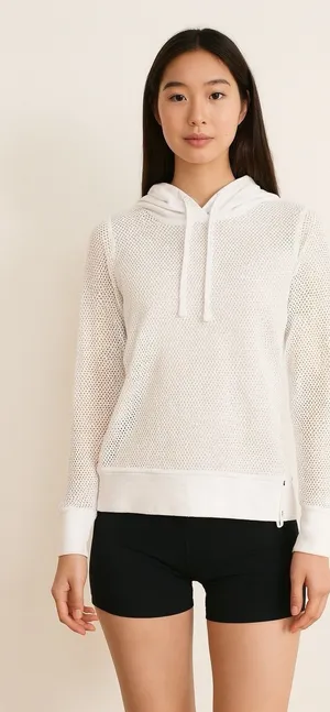 Ralph Lauren LRL Sweater Womens Large White Pullover Hoodie Thermal Waffle Knit thumbnail 1