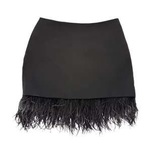 Amanda Uprichard Dessa Mini Skirt Womens XS Black Feather Trim Glam Party Modern thumbnail 5