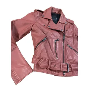 Bagatelle Women's Washed Leather Biker Moto‎ Belted Jacket in Sunset size XS thumbnail 10