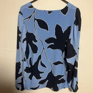 Ann Taylor Blue and Black Notched Collar Blouse thumbnail 5
