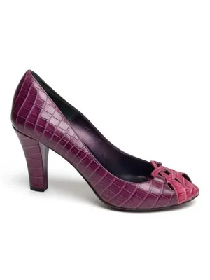 Vintage: Isaac ❉ Embossed Cut Out Peep Toe Pump Heels ❉ 2 Tone Pink Leather ❉ 8M thumbnail 2