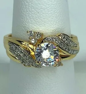 18K Gold-Plated Sterling Silver Cubic Zirconia Round CZ Swirl Bridal Se… thumbnail 1