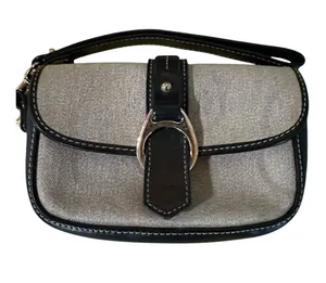 Dooney & Bourke Vintage Tan Canvas Flap Wristlet Black Leather Trim thumbnail 1